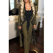 Lovely Casual Striped Gold Two-piece Pants Set(Wit