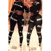 Lovely Sportswear Letter Printed Black Two-piece P