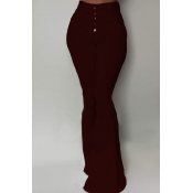 Lovely Chic Buttons Design Wine Red Pants