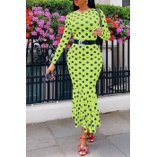 Lovely Casual Dot Printed Light Yellow Ankle Lengt