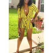 Lovely Casual Deep V Neck Yellow One-piece Romper