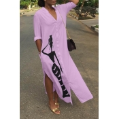 Lovely Casual Printed Slit Purple Ankle Length Dre