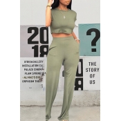 Lovely Casual O Neck Pockets Design Light Green Tw