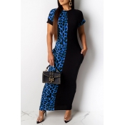 Lovely Casual Leopard Printed Patchwork Blue Ankle