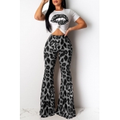 Lovely Casual Lip Printed GreyTwo-piece Pants Set