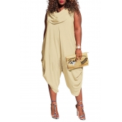 Lovely Casual Sleeveless Loose Light Yellow Plus S