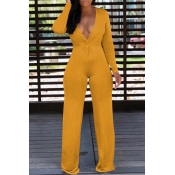 Lovely Trendy Deep V Neck Yellow One-piece Jumpsui