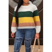 Lovely Trendy Color-lump Patchwork Green Sweaters