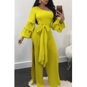 Lovely Chic Dew Shoulder Side Slit Yellow One-piec