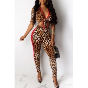 Lovely Casual Leopard Printed Yellow Two-piece Pan
