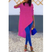 Lovely Casual Asymmetrical Rose Red T-shirt