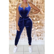 Lovely Casual Patchwork Blue One-piece Jumpsuit
