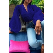 Lovely Sexy See-through Deep Blue Blouse