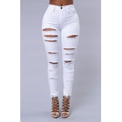 Lovely Trendy Broken Holes White Pants