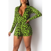 Lovely Casual Deep V Neck Leopard Printed Green On
