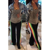 Lovely Leisure Rainbow Striped Black Pants