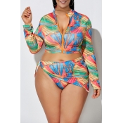 Lovely Printed Zipper Design Jacinth Plus Size Two