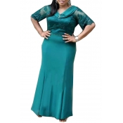 Lovely Temperament V Neck Green Ankle Length Plus 