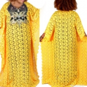 Lovely Casual Patchwork Yellow Floor Length Plus S