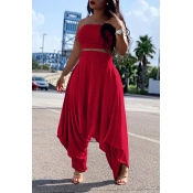 Lovely Casual Loose Rose Red Two-piece Pants Set