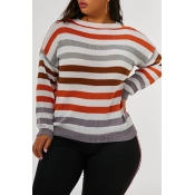 Lovely Casual Striped Grey Plus Size Sweaters