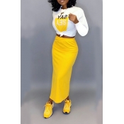 Lovely Casual Letter Printed Yellow Two-piece Skir