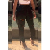 Lovely Casual Tassel Design Black Jeans
