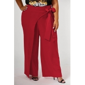 Lovely Casual Lace-up Red Plus Size Pants