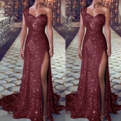 Lovely Party One Shoulder Red Floor Length Evening