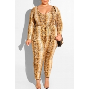 Lovely Casual Snakeskin Print Plus Size One-piece 