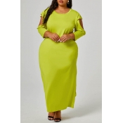 Lovely Casual O Neck Cold Shoulder Lemon Yellow An