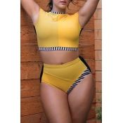 Lovely Patchwork Yellow Plus Size Two-piece Swimwe