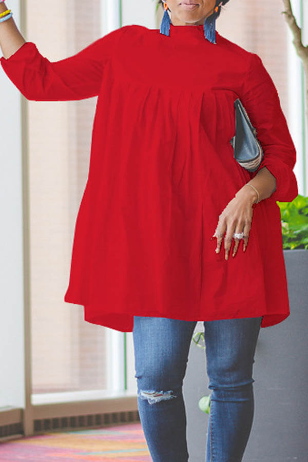 Lovely Work Ruffle Design Red Blouse