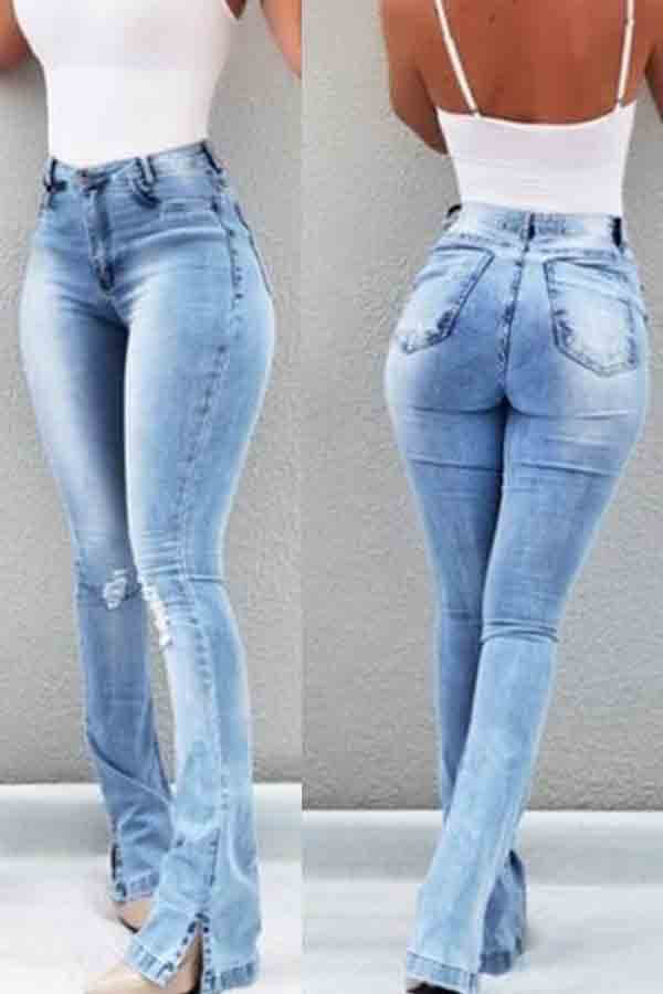 LW Trendy Skinny Slit Baby Blue Jeans