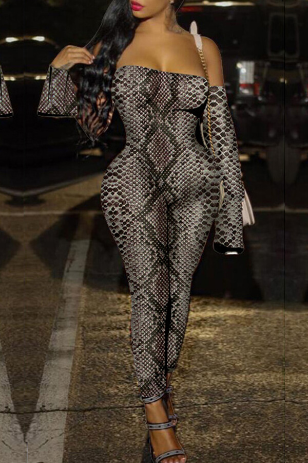 Lovely Sexy Snakeskin Printed One-piece Jumpsuit
