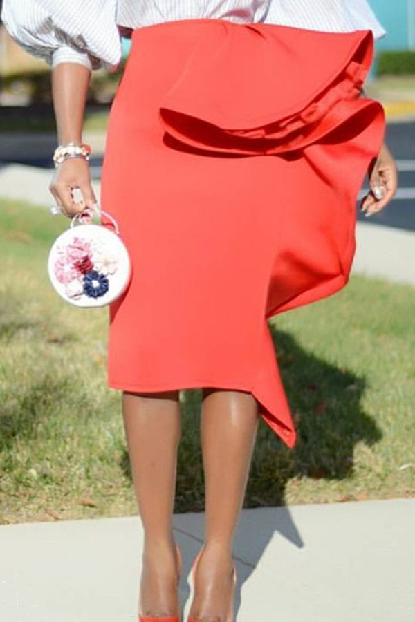 Lovely Trendy Patchwork Red Knee Length Skirt