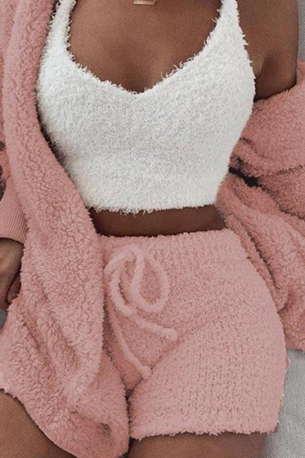 Lovely Casual Basic Pink Three-piece Shorts Set