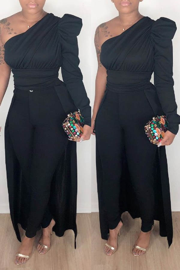 Lovely Work One Shoulder Black Blouse
