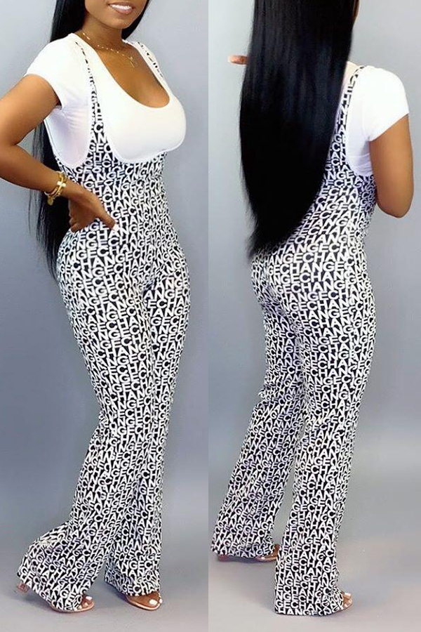 Lovely Casual Letter Printed Black One-piece Jumpsuit