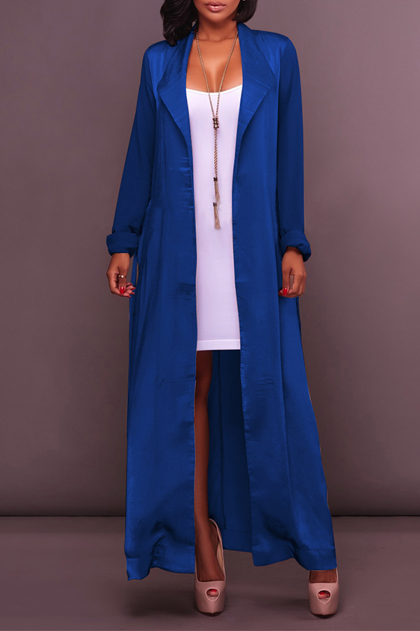 Lovely Casual Lace-upe Blue Trench Coat