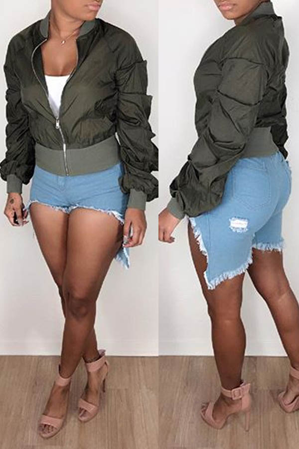 Lovely Casual Patchwork Army Green Jacket