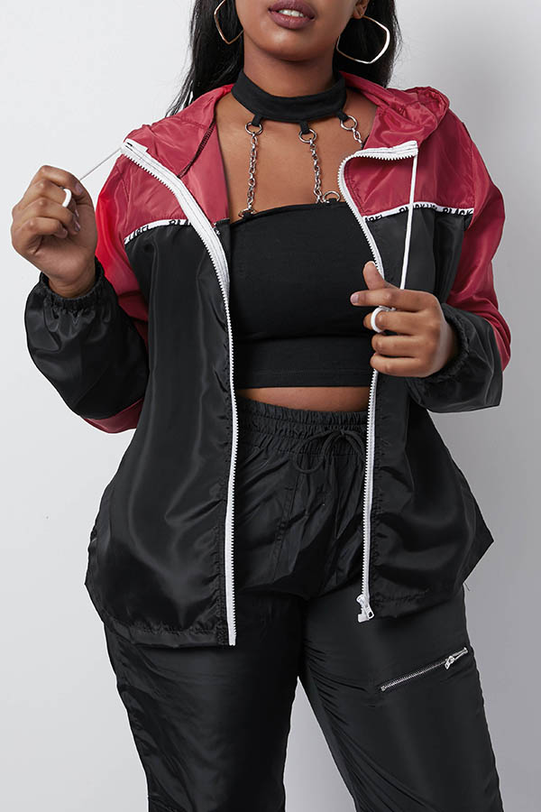 Lovely Casual Hooded Collar Patchwork Black Coat