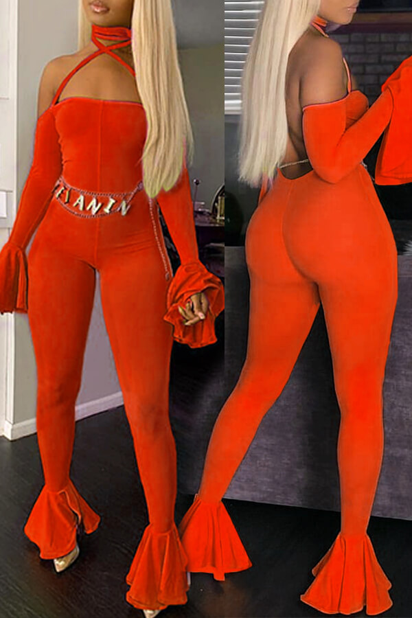Lovely Sexy Backless Orange One-piece Jumpsuit(Without Accessory)