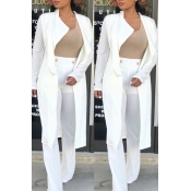 Lovely Trendy Lapel White Long Blazer