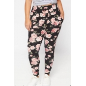 Lovely Casual Floral Printed Black Plus Size Pants