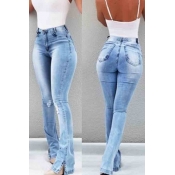 LW Trendy Skinny Slit Baby Blue Jeans