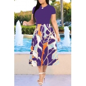 Lovely Casual Printed Purple Mid Calf Dress