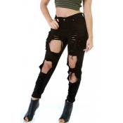 Lovely Casual Broken Holes Black Jeans