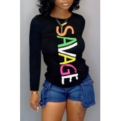 Lovely Trendy Letter Printed Black T-shirt