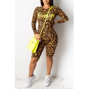 Lovely Trendy Leopard Printed Yellow Two-piece Sho